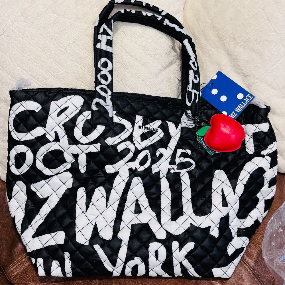 MZWallace 25 Year Print Large Metro Tote with Apple Charm Graffiti KeyChain RARE